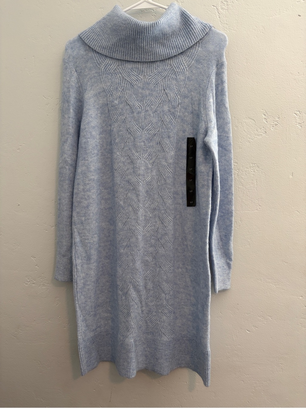 Banana Republic Light Blue Cable-Knit Cowl Neck Sweater Dress